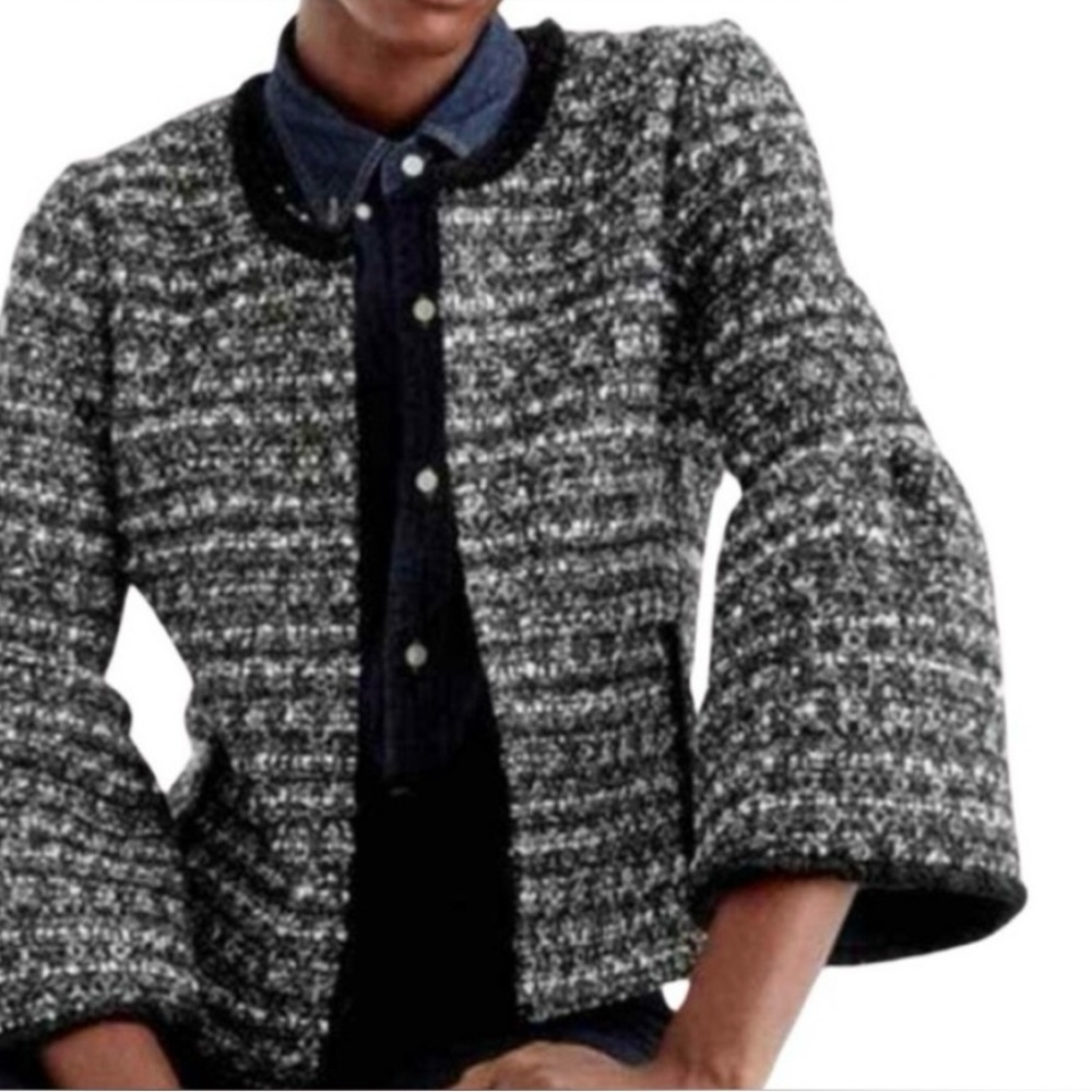 J.Crew Chic Black & White Tweed Jacket Size 2 Bell Sleeves